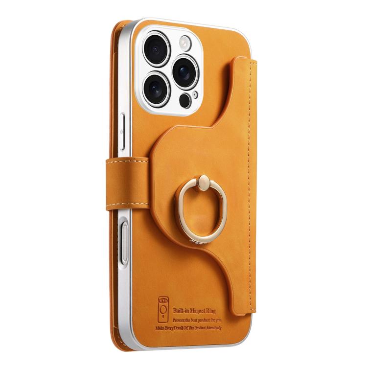 For iPhone 16 Pro Precision Hole Silver-Edged Ring RFID Blocking Zipper Wallet Magnetic Vegan Leather Phone Case