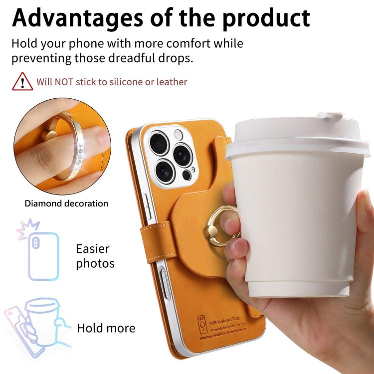 For iPhone 16 Pro Precision Hole Silver-Edged Ring RFID Blocking Zipper Wallet Magnetic Vegan Leather Phone Case
