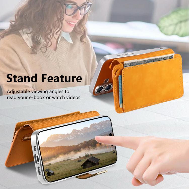 For iPhone 16 Precision Hole Silver-Edged Ring RFID Blocking Zipper Wallet Magnetic Vegan Leather Phone Case