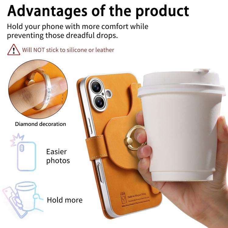 For iPhone 16 Precision Hole Silver-Edged Ring RFID Blocking Zipper Wallet Magnetic Vegan Leather Phone Case