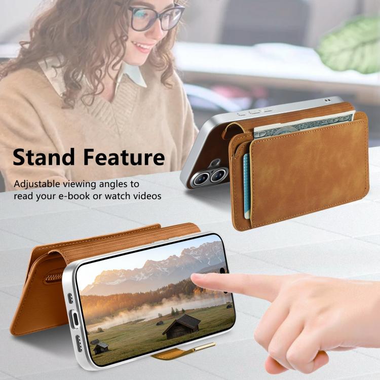 For iPhone 16 Precision Hole Silver-Edged Ring RFID Blocking Zipper Wallet Magnetic Vegan Leather Phone Case