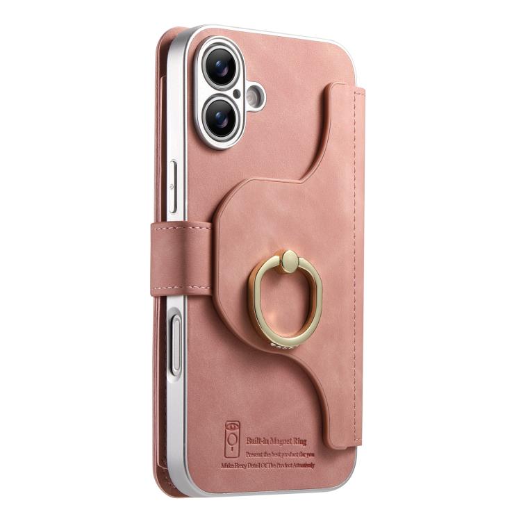 For iPhone 17 Precision Hole Silver-Edged Ring RFID Blocking Zipper Wallet Magnetic Vegan Leather Phone Case