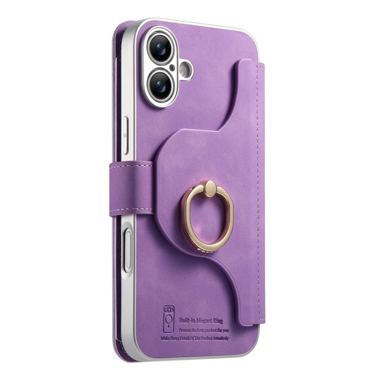 For iPhone 17 Precision Hole Silver-Edged Ring RFID Blocking Zipper Wallet Magnetic Vegan Leather Phone Case