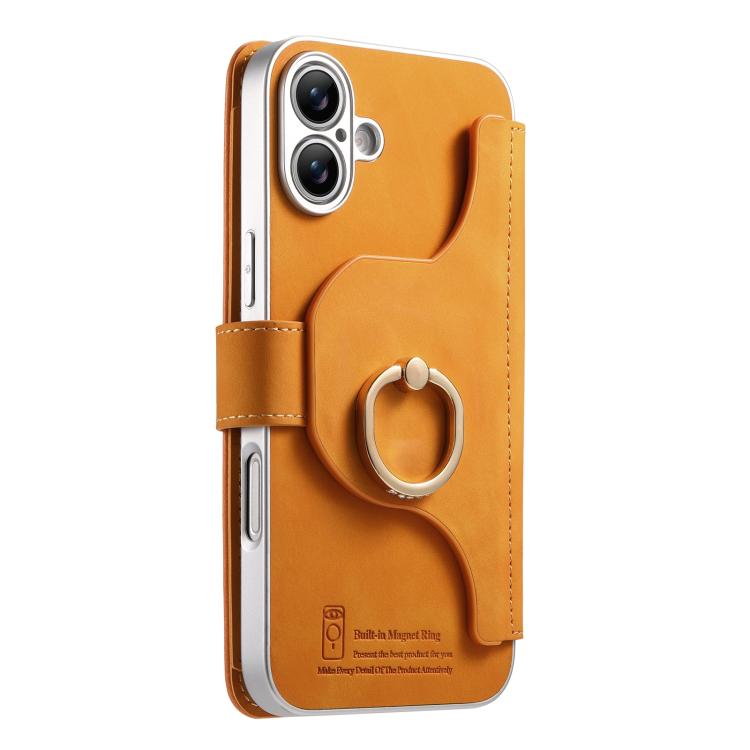 For iPhone 17 Precision Hole Silver-Edged Ring RFID Blocking Zipper Wallet Magnetic Vegan Leather Phone Case