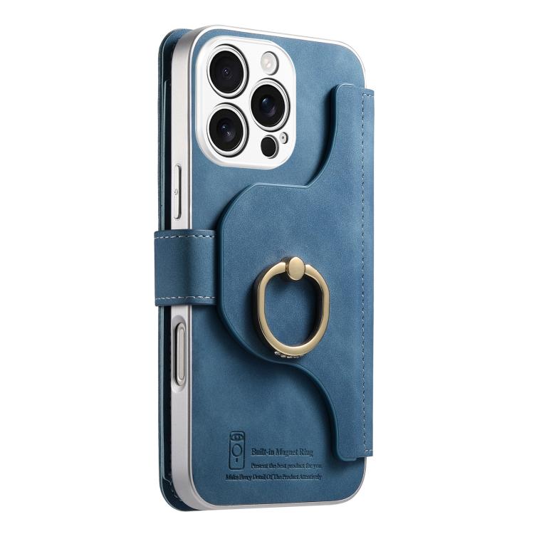 For iPhone 16 Pro Max Precision Hole Silver-Edged Ring RFID Blocking Zipper Wallet Magnetic Vegan Leather Phone Case