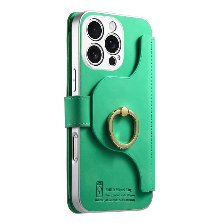 For iPhone 16 Pro Max Precision Hole Silver-Edged Ring RFID Blocking Zipper Wallet Magnetic Vegan Leather Phone Case