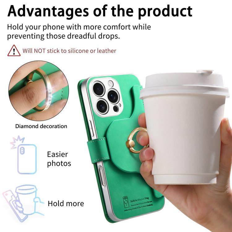 For iPhone 16 Pro Max Precision Hole Silver-Edged Ring RFID Blocking Zipper Wallet Magnetic Vegan Leather Phone Case