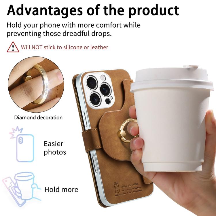 For iPhone 16 Pro Max Precision Hole Silver-Edged Ring RFID Blocking Zipper Wallet Magnetic Vegan Leather Phone Case