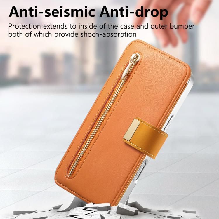 For iPhone 16 Plus Precision Hole Silver-Edged Ring RFID Blocking Zipper Wallet Magnetic Vegan Leather Phone Case
