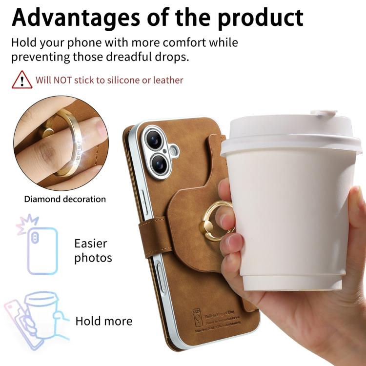 For iPhone 16 Plus Precision Hole Silver-Edged Ring RFID Blocking Zipper Wallet Magnetic Vegan Leather Phone Case