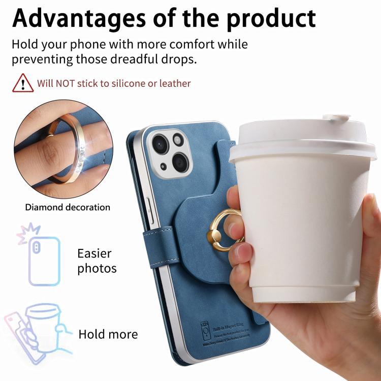 For iPhone 13 Precision Hole Silver-Edged Ring RFID Blocking Zipper Wallet Magnetic Vegan Leather Phone Case