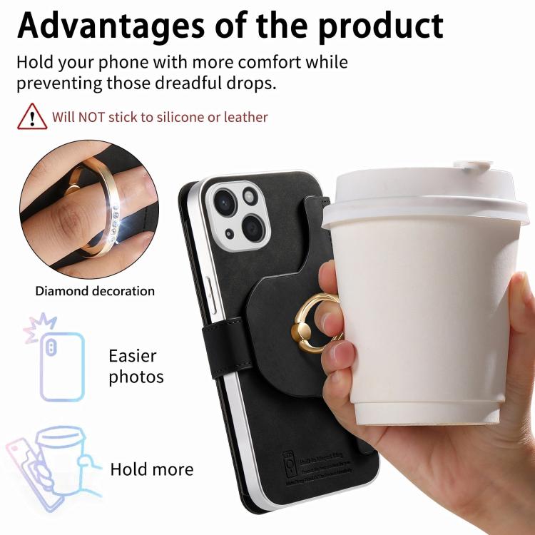 For iPhone 13 Precision Hole Silver-Edged Ring RFID Blocking Zipper Wallet Magnetic Vegan Leather Phone Case