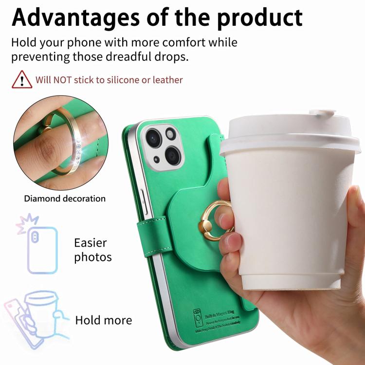 For iPhone 13 Precision Hole Silver-Edged Ring RFID Blocking Zipper Wallet Magnetic Vegan Leather Phone Case
