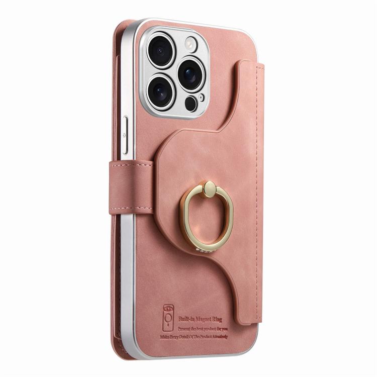 For iPhone 13 Pro Precision Hole Silver-Edged Ring RFID Blocking Zipper Wallet Magnetic Vegan Leather Phone Case