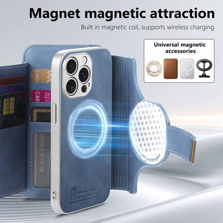 For iPhone 13 Pro Precision Hole Silver-Edged Ring RFID Blocking Zipper Wallet Magnetic Vegan Leather Phone Case