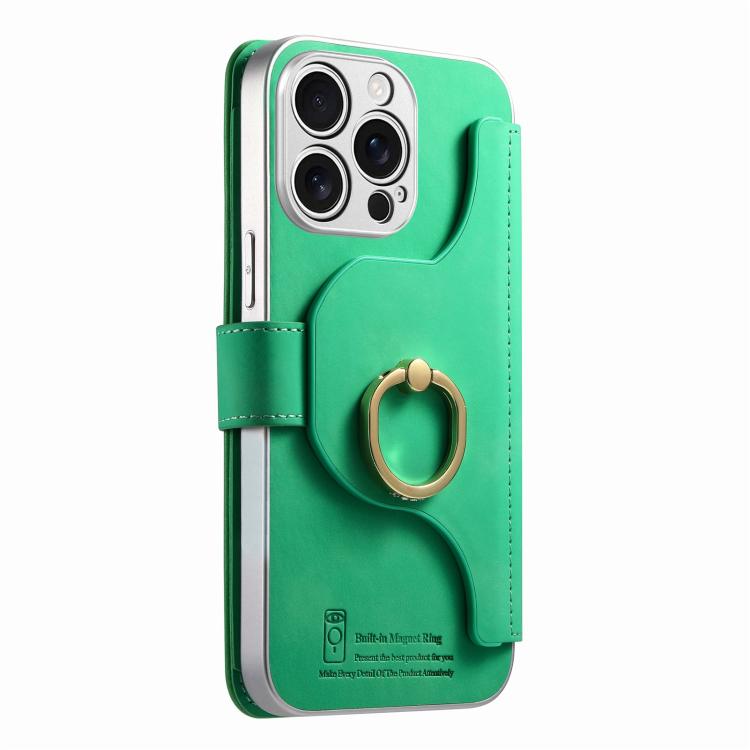 For iPhone 13 Pro Precision Hole Silver-Edged Ring RFID Blocking Zipper Wallet Magnetic Vegan Leather Phone Case