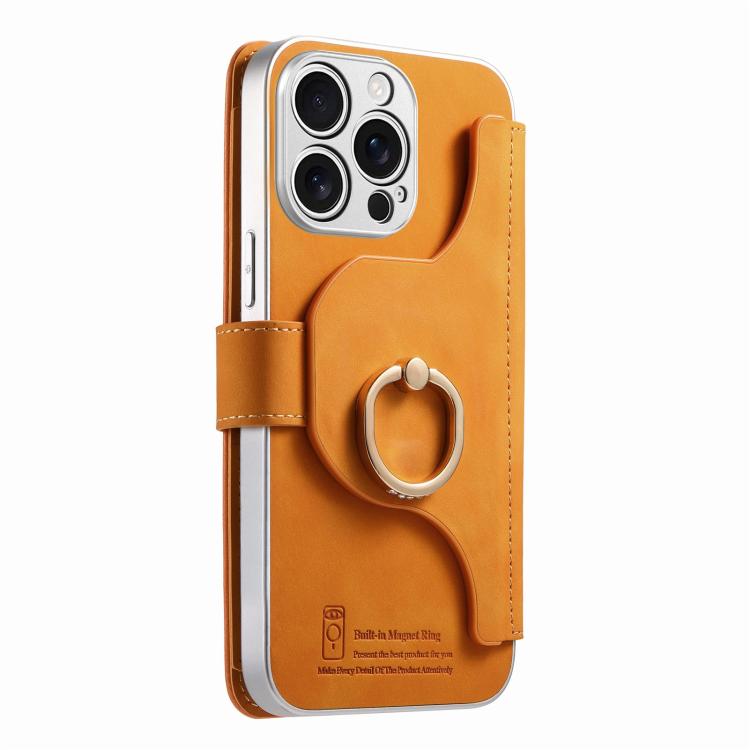 For iPhone 13 Pro Max Precision Hole Silver-Edged Ring RFID Blocking Zipper Wallet Magnetic Vegan Leather Phone Case
