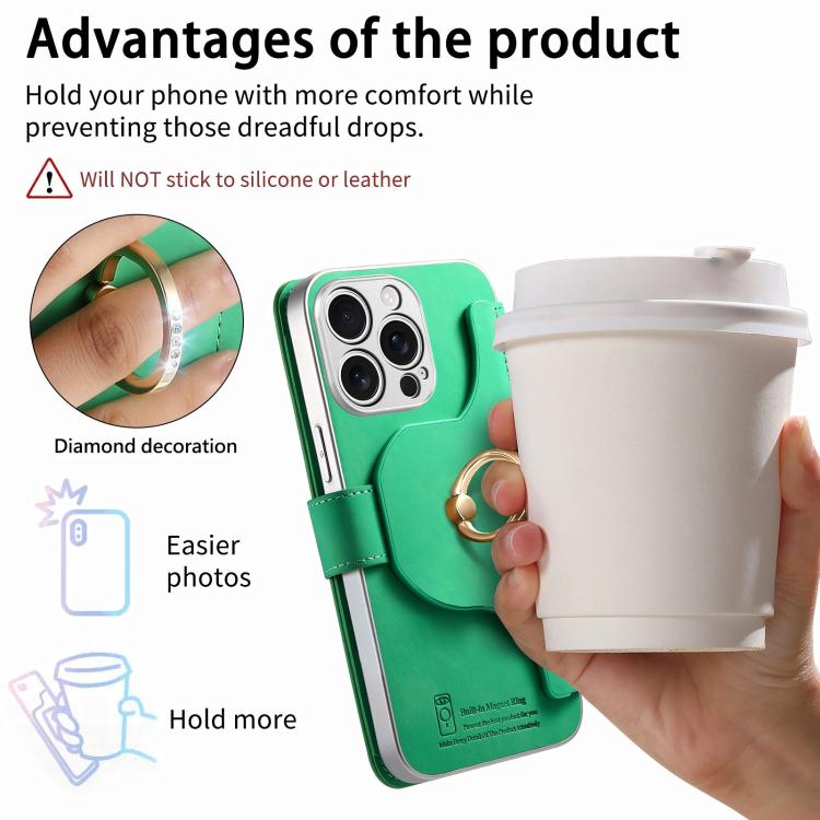 For iPhone 13 Pro Max Precision Hole Silver-Edged Ring RFID Blocking Zipper Wallet Magnetic Vegan Leather Phone Case