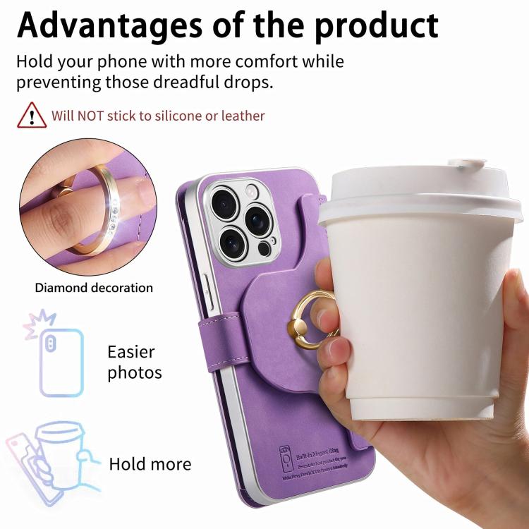 For iPhone 14 Pro Max Precision Hole Silver-Edged Ring RFID Blocking Zipper Wallet Magnetic Vegan Leather Phone Case