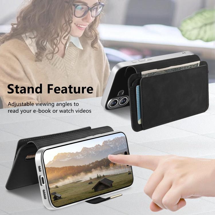 For iPhone 14 Pro Max Precision Hole Silver-Edged Ring RFID Blocking Zipper Wallet Magnetic Vegan Leather Phone Case