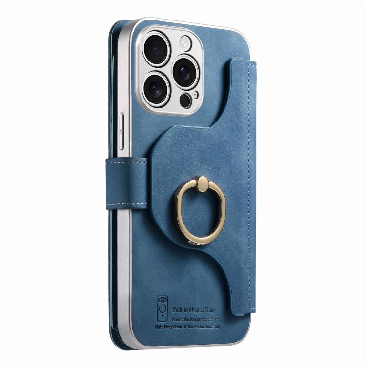 For iPhone 14 Pro Precision Hole Silver-Edged Ring RFID Blocking Zipper Wallet Magnetic Vegan Leather Phone Case