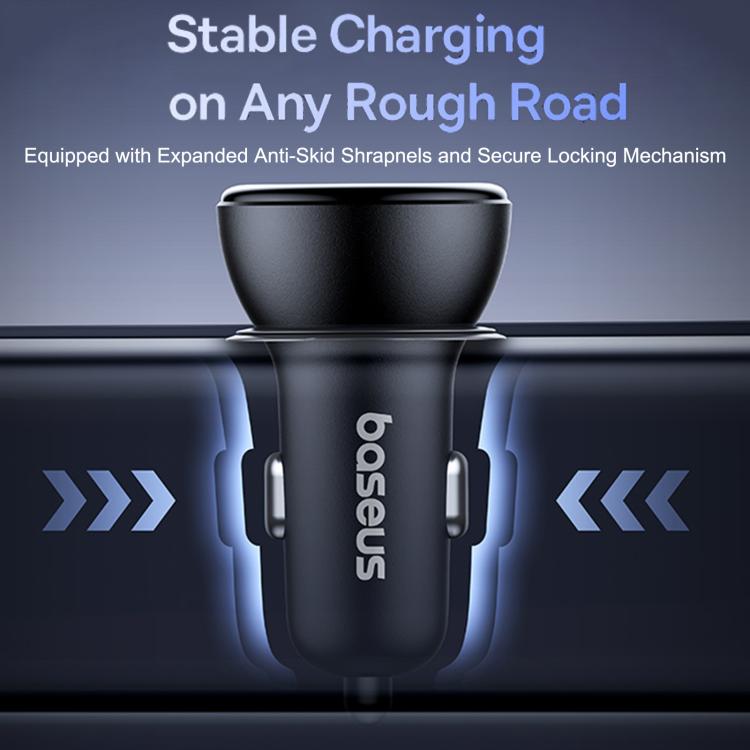 Baseus 60W USB and Type-C Ports Circular Plastic Car Charger with Type-C and 8 Pin Spring Cable - Black