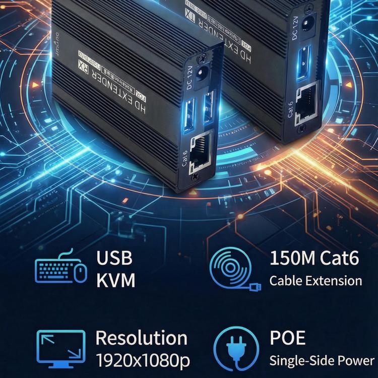 ET1815KVM 150m 1080P 60Hz HDMI Extender with Cat6 / RJ45 / KVM Port, Plug:EU Plug