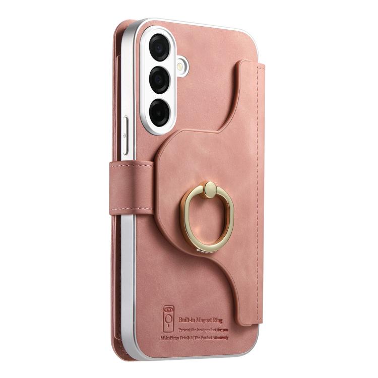 For Galaxy S26+ 5G Precision Hole Silver-Edged Ring RFID Blocking Zipper Wallet Magnetic Vegan Leather Phone Case