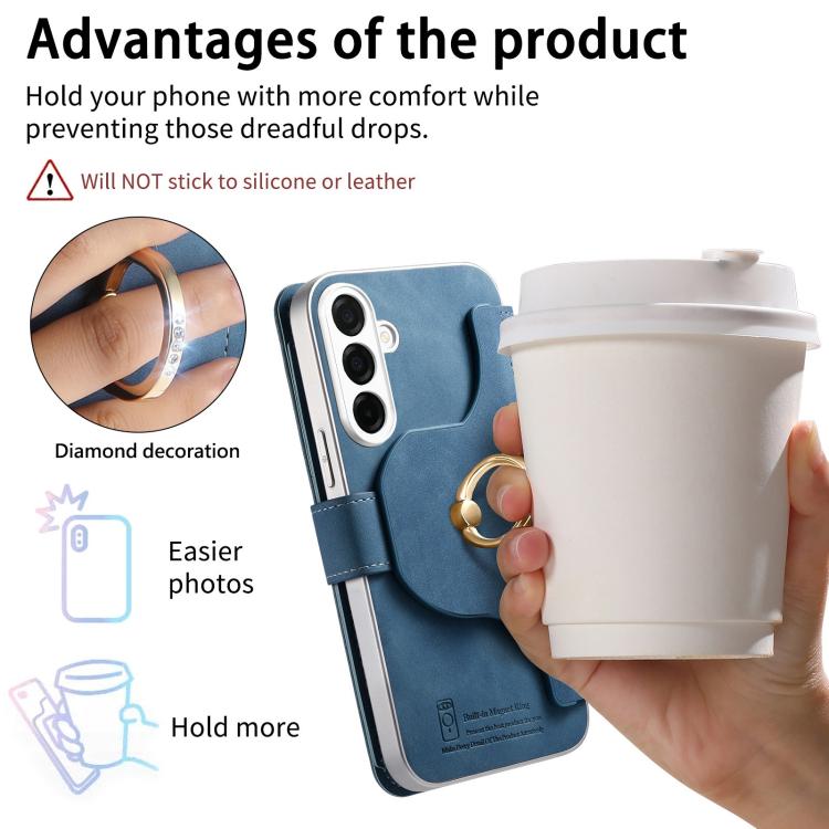For Galaxy S26+ 5G Precision Hole Silver-Edged Ring RFID Blocking Zipper Wallet Magnetic Vegan Leather Phone Case