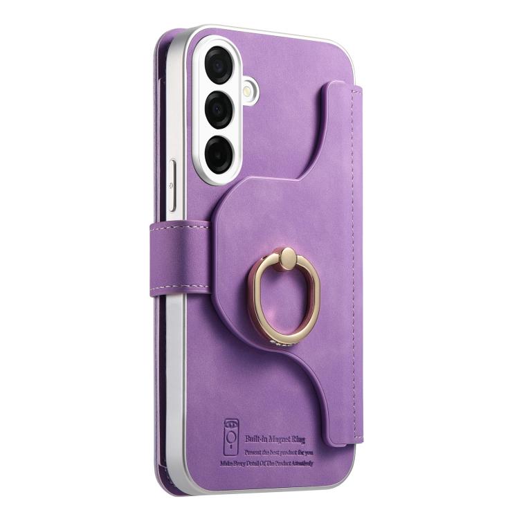 For Galaxy S26+ 5G Precision Hole Silver-Edged Ring RFID Blocking Zipper Wallet Magnetic Vegan Leather Phone Case