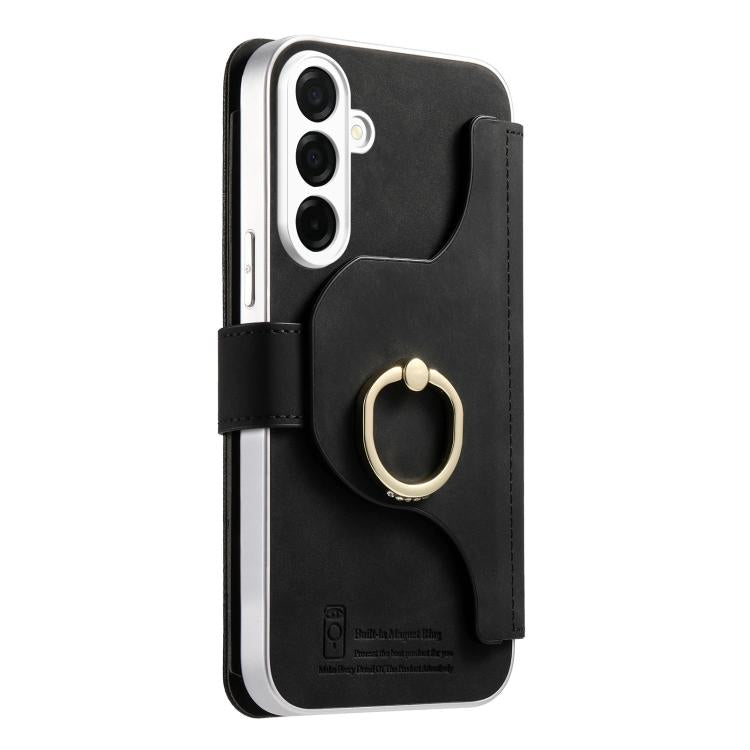 For Galaxy S26+ 5G Precision Hole Silver-Edged Ring RFID Blocking Zipper Wallet Magnetic Vegan Leather Phone Case