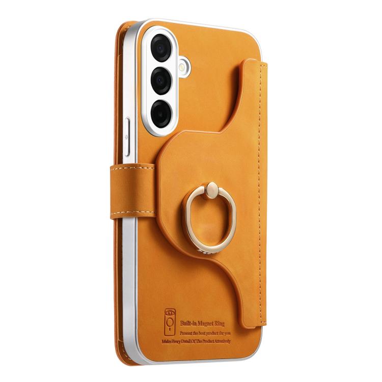 For Galaxy S26+ 5G Precision Hole Silver-Edged Ring RFID Blocking Zipper Wallet Magnetic Vegan Leather Phone Case