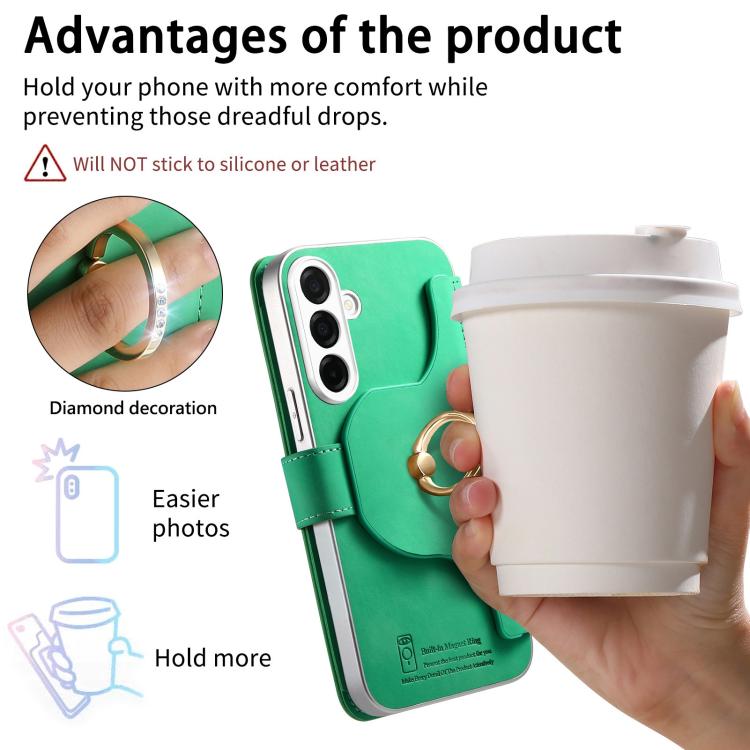 For Galaxy S26+ 5G Precision Hole Silver-Edged Ring RFID Blocking Zipper Wallet Magnetic Vegan Leather Phone Case