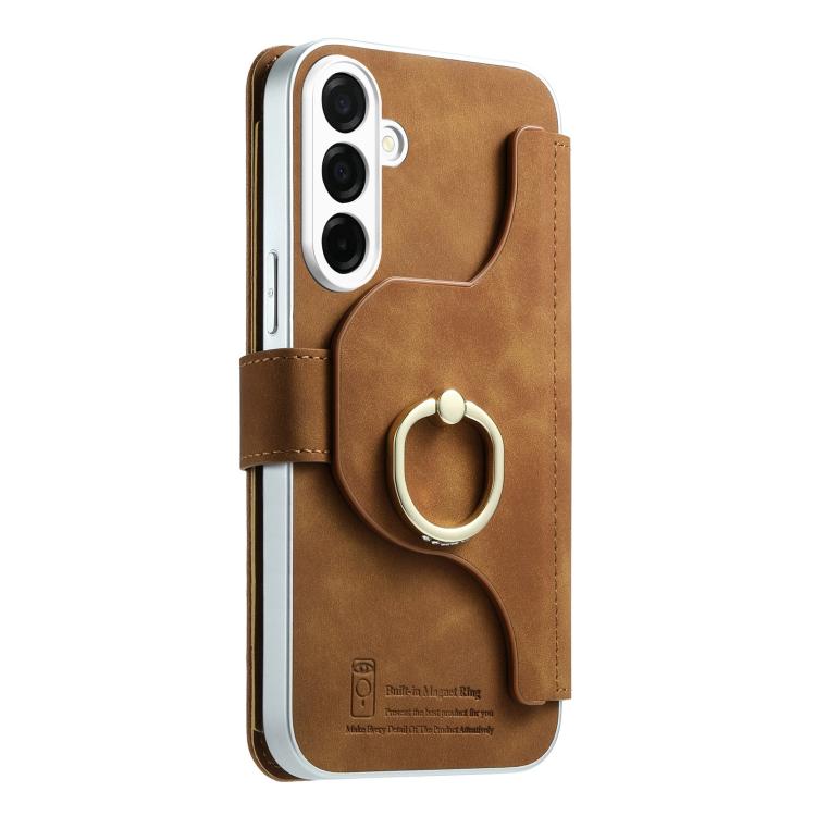 For Galaxy S26+ 5G Precision Hole Silver-Edged Ring RFID Blocking Zipper Wallet Magnetic Vegan Leather Phone Case