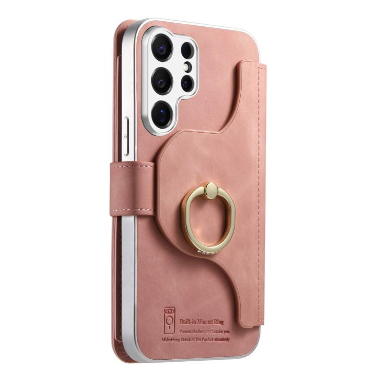 For Galaxy S26 Ultra 5G Precision Hole Silver-Edged Ring RFID Blocking Zipper Wallet Magnetic Vegan Leather Phone Case