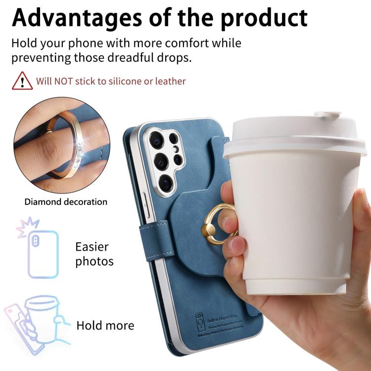 For Galaxy S26 Ultra 5G Precision Hole Silver-Edged Ring RFID Blocking Zipper Wallet Magnetic Vegan Leather Phone Case