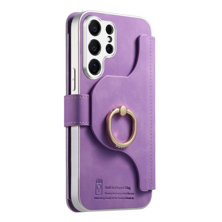 For Galaxy S26 Ultra 5G Precision Hole Silver-Edged Ring RFID Blocking Zipper Wallet Magnetic Vegan Leather Phone Case