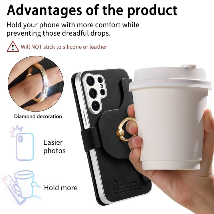For Galaxy S26 Ultra 5G Precision Hole Silver-Edged Ring RFID Blocking Zipper Wallet Magnetic Vegan Leather Phone Case