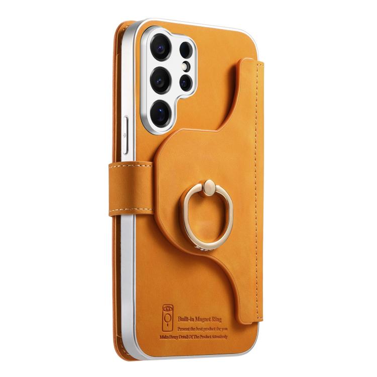 For Galaxy S26 Ultra 5G Precision Hole Silver-Edged Ring RFID Blocking Zipper Wallet Magnetic Vegan Leather Phone Case