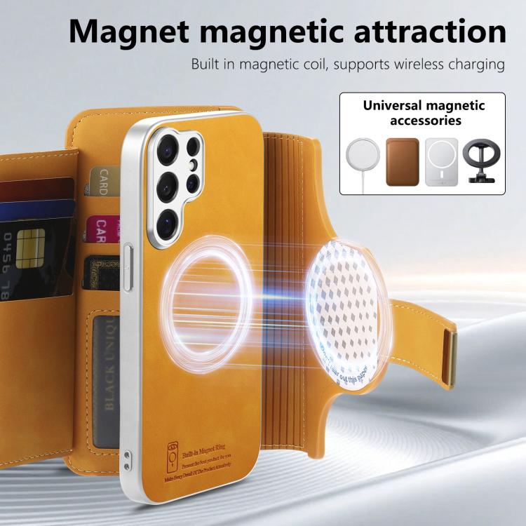 For Galaxy S26 Ultra 5G Precision Hole Silver-Edged Ring RFID Blocking Zipper Wallet Magnetic Vegan Leather Phone Case