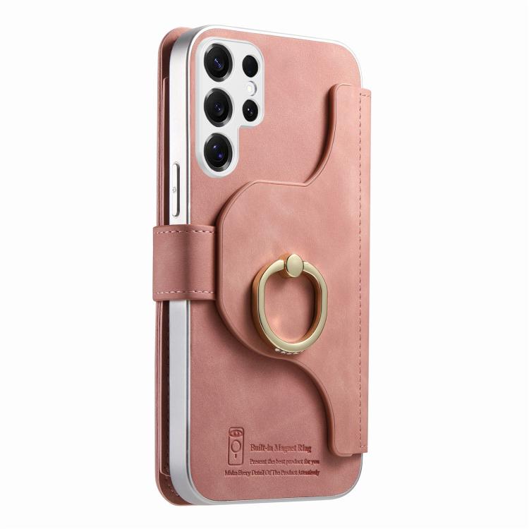 For Galaxy S25 Ultra 5G Precision Hole Silver-Edged Ring RFID Blocking Zipper Wallet Magnetic Vegan Leather Phone Case