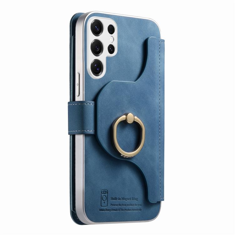 For Galaxy S25 Ultra 5G Precision Hole Silver-Edged Ring RFID Blocking Zipper Wallet Magnetic Vegan Leather Phone Case