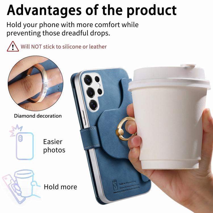 For Galaxy S25 Ultra 5G Precision Hole Silver-Edged Ring RFID Blocking Zipper Wallet Magnetic Vegan Leather Phone Case