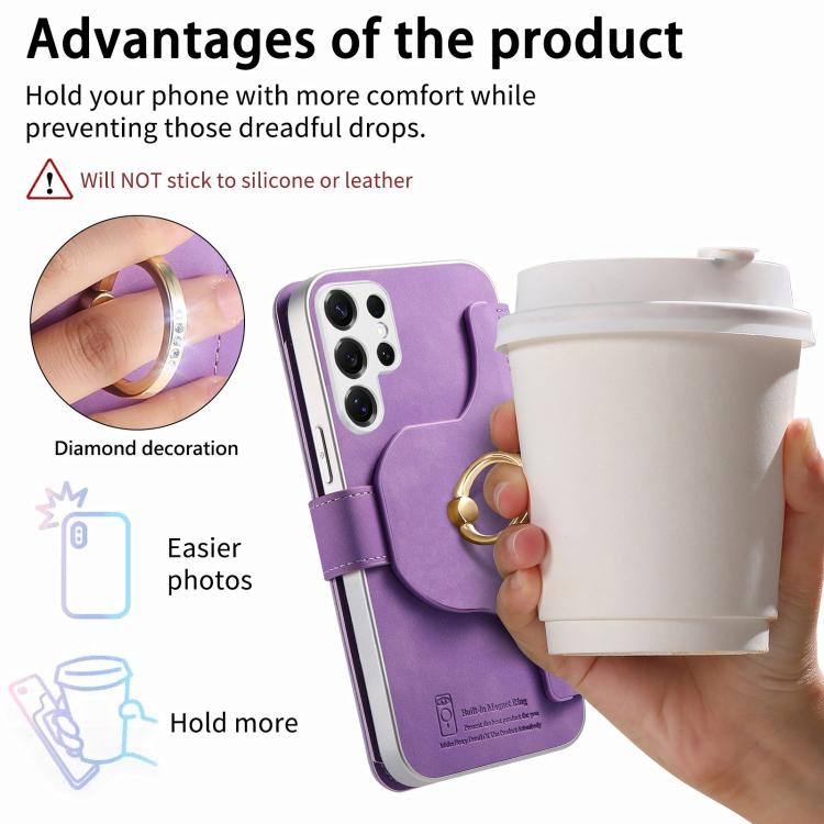 For Galaxy S25 Ultra 5G Precision Hole Silver-Edged Ring RFID Blocking Zipper Wallet Magnetic Vegan Leather Phone Case