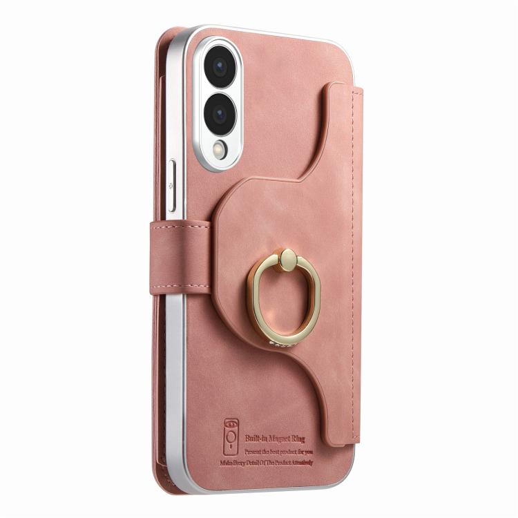 For Galaxy S25 Edge 5G Precision Hole Silver-Edged Ring RFID Blocking Zipper Wallet Magnetic Vegan Leather Phone Case