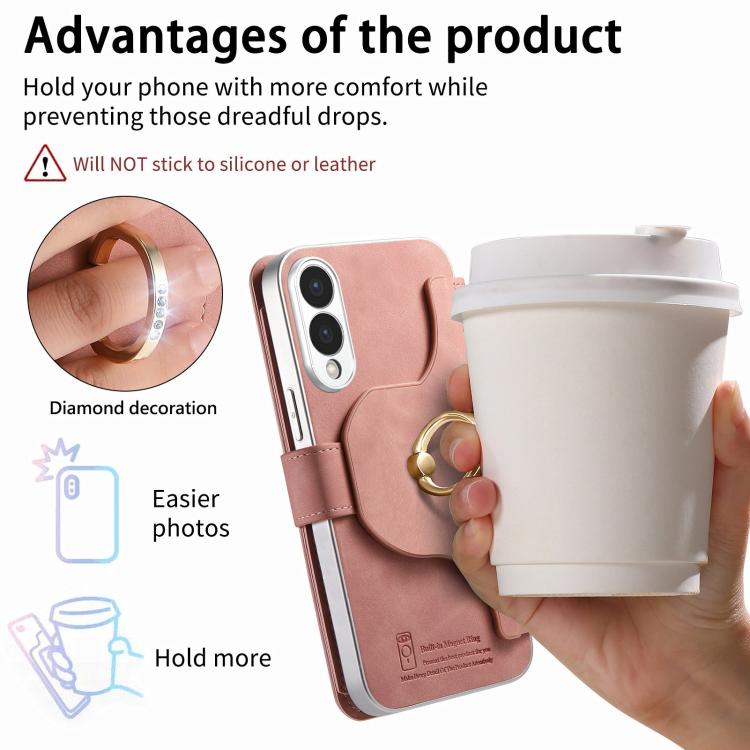 For Galaxy S25 Edge 5G Precision Hole Silver-Edged Ring RFID Blocking Zipper Wallet Magnetic Vegan Leather Phone Case