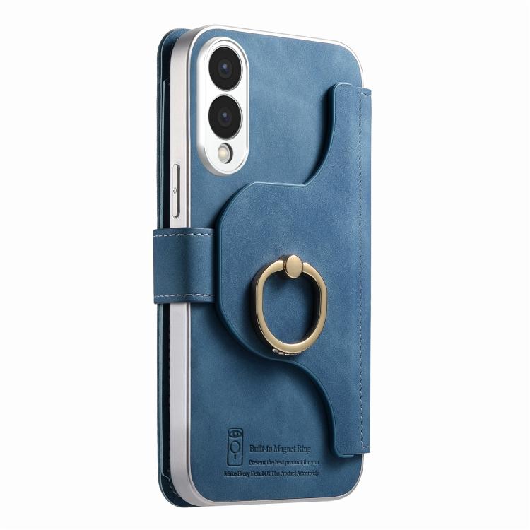 For Galaxy S25 Edge 5G Precision Hole Silver-Edged Ring RFID Blocking Zipper Wallet Magnetic Vegan Leather Phone Case