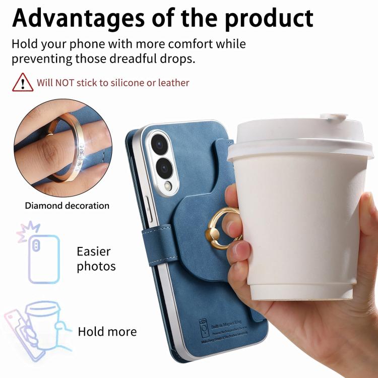 For Galaxy S25 Edge 5G Precision Hole Silver-Edged Ring RFID Blocking Zipper Wallet Magnetic Vegan Leather Phone Case