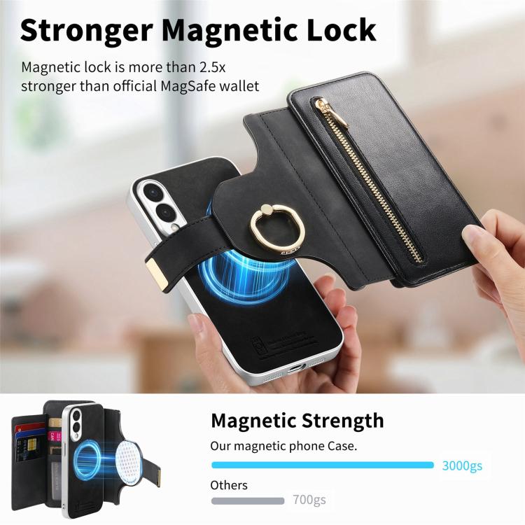 For Galaxy S25 Edge 5G Precision Hole Silver-Edged Ring RFID Blocking Zipper Wallet Magnetic Vegan Leather Phone Case