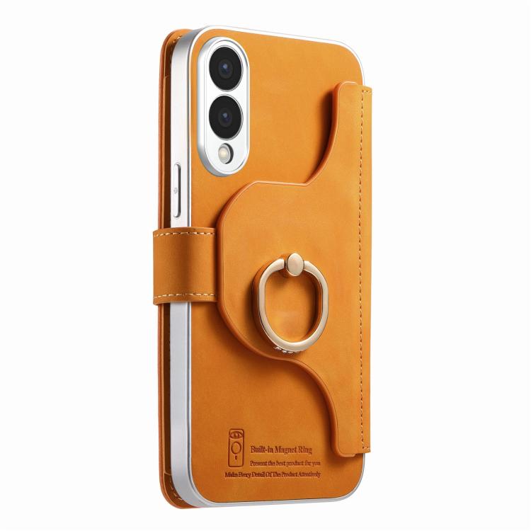 For Galaxy S25 Edge 5G Precision Hole Silver-Edged Ring RFID Blocking Zipper Wallet Magnetic Vegan Leather Phone Case
